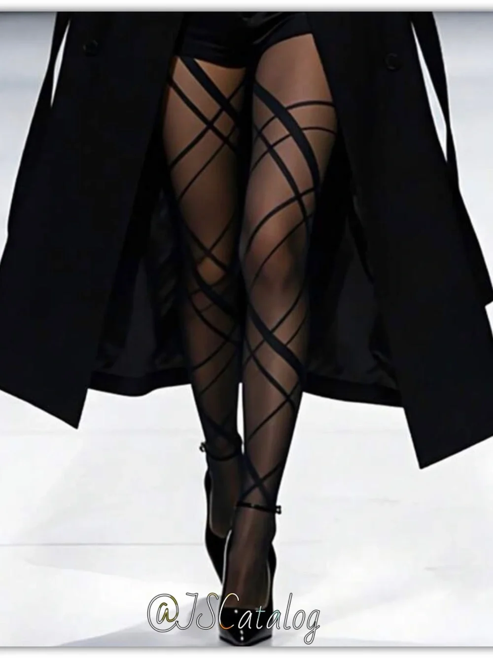 JSCatalog Black Crisscross Pattern Sheer Tights